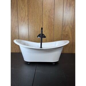 Decorative White Metal Bathtub Decor with Black Feet & Overhead Faucet/CUTE!